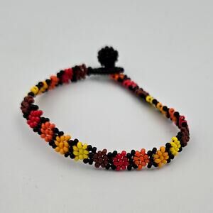 Retro Seed Bead Beaded Bracelet with Flower Design Red Orange Yellow Brown Black